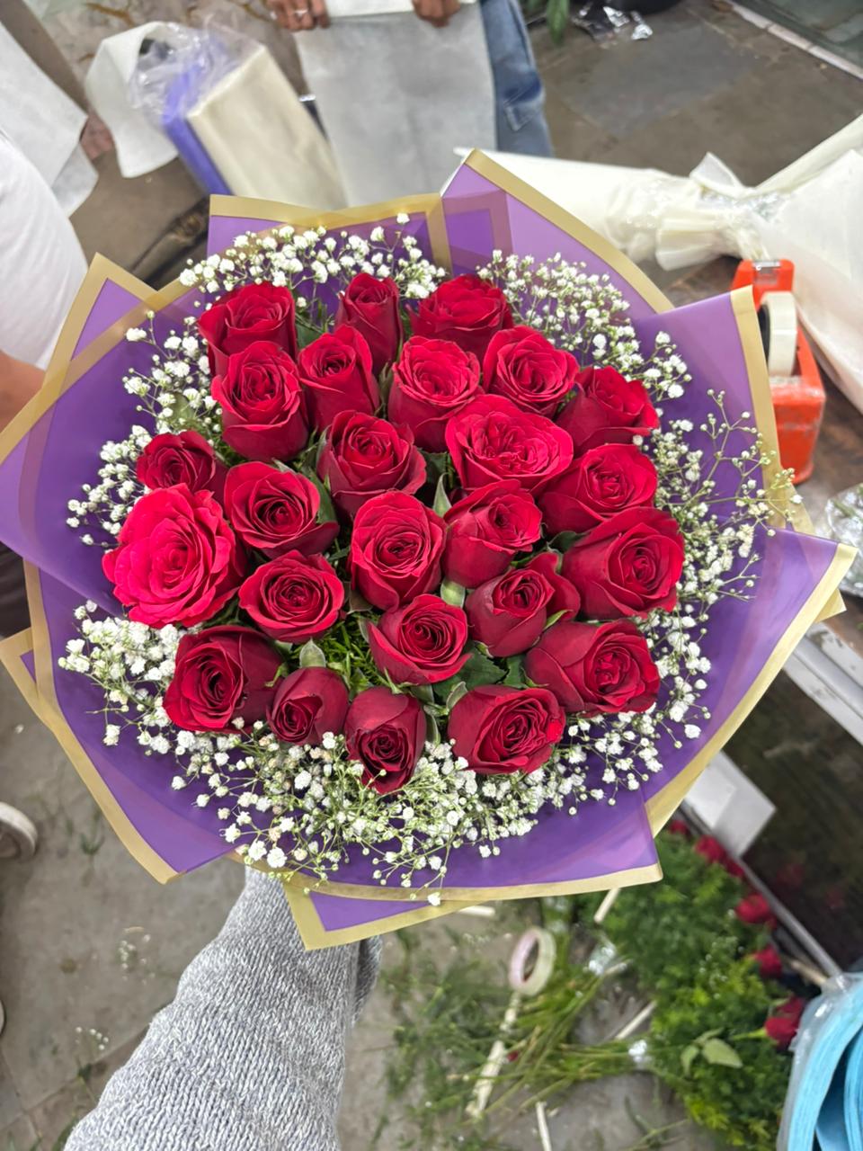 30 Red Rose (Purple Paper) by Afroz Florist Hyderabad