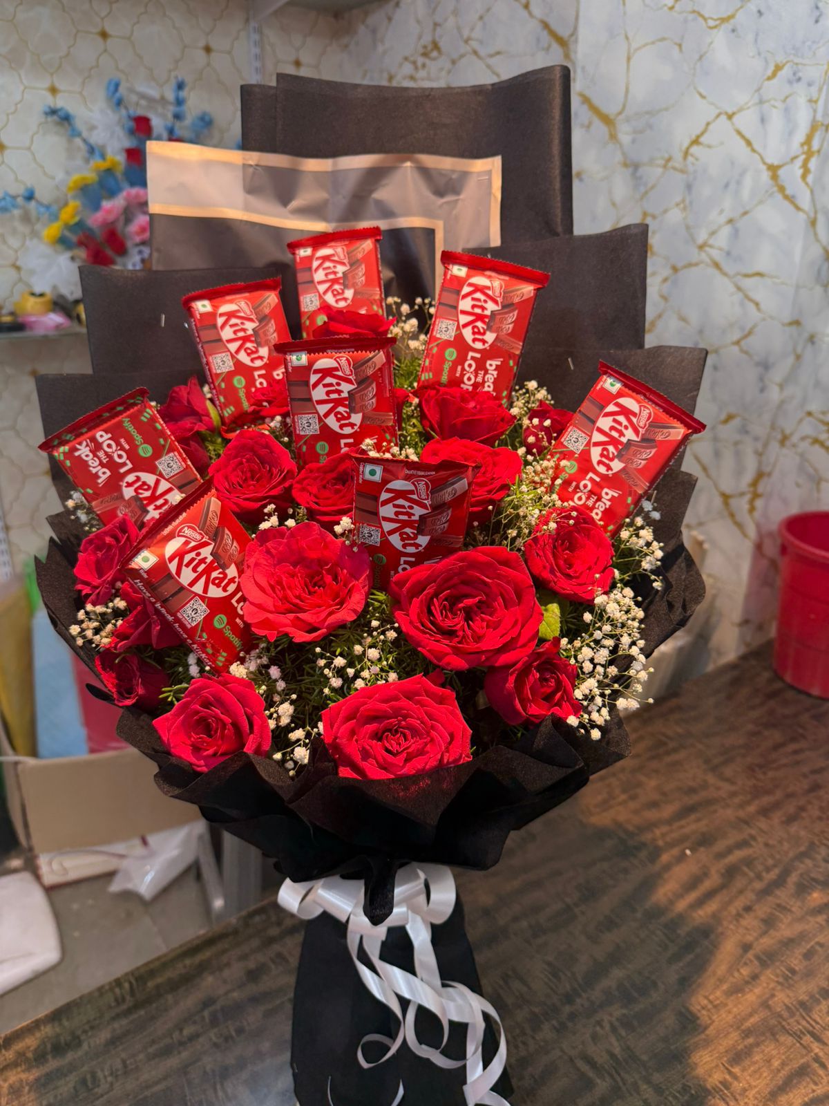 50 Rose KitKat Chocolate Bouquet by Afroz Florist Hyderabad